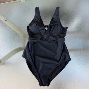 Black One Piece Swimsuit Women's Large Underwire Mesh Cutout Tummy Control